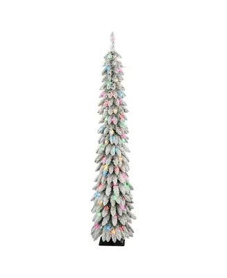 Puleo 6FT Pre-Lit Flocked Alpine Pencil Tree