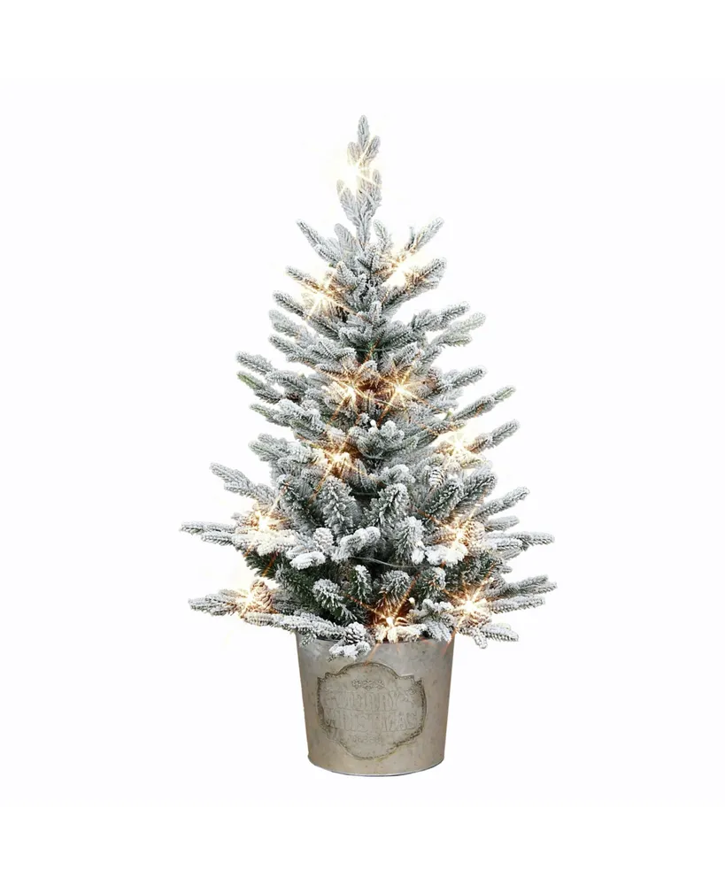 3' B/O Potted Flocked Tree with 50 Warm White Led Light, 458 Tips