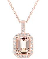 Macy's Morganite (1-3/8 Ct. T.w.) and Diamond (1/4 Ct. T.w.) Halo Pendant Necklace in 14K Rose Gold