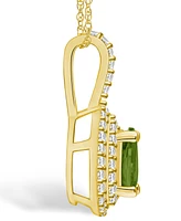 Macy's Peridot (1 Ct. T.w.) and Diamond (3/8 Ct. T.w.) Halo Pendant Necklace in 14K Yellow Gold