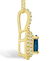 Macy's London Blue Topaz (1 Ct. T.w.) and Diamond (3/8 Ct. T.w.) Halo Pendant Necklace in 14K Yellow Gold