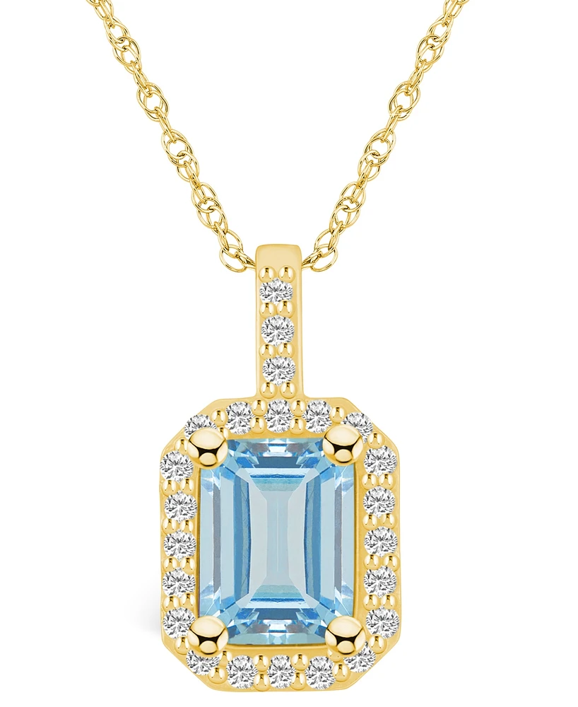 Macy's Aquamarine (1-3/8 Ct. T.w.) and Diamond (1/4 Ct. T.w.) Halo Pendant Necklace in 14K Yellow Gold