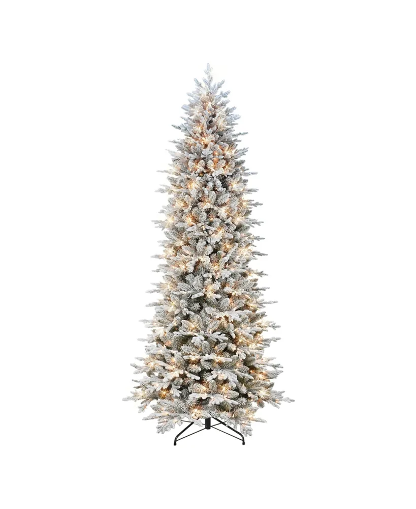 9' Slim Flocked Northern Fir Tree with 600 Underwriters Laboratories Clear Incandescent Lights, 3181 Tips