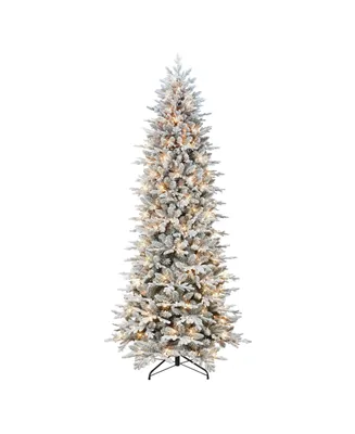9' Slim Flocked Northern Fir Tree with 600 Underwriters Laboratories Clear Incandescent Lights, 3181 Tips