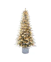 Puleo 7.5FT Pre-Lit Potted Flocked Arctic Fir Tree