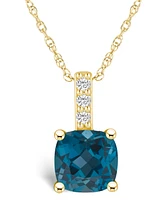 Macy's London Blue Topaz (-/ Ct. T.w.) and Diamond Accent Pendant Necklace in 14K Gold