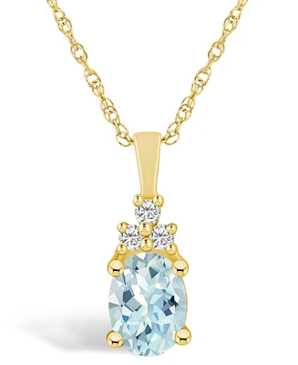 Macy's Aquamarine (1-1/7 Ct. T.w.) and Diamond (1/10 Ct. T.w.) Pendant Necklace in 14K Yellow Gold