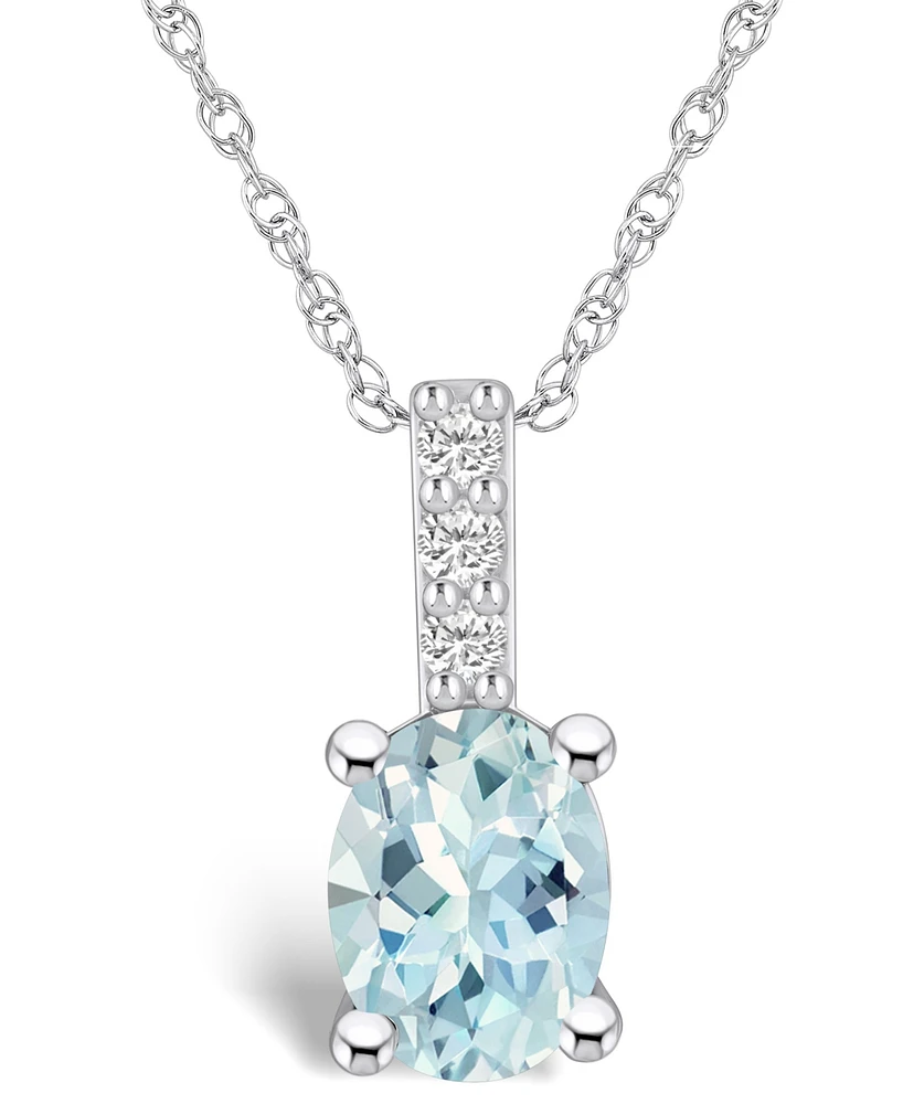 Macy's Aquamarine (1-1/7 Ct. T.w.) and Diamond Accent Pendant Necklace in 14K Gold