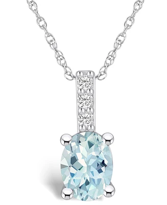 Macy's Aquamarine (1-1/7 Ct. T.w.) and Diamond Accent Pendant Necklace in 14K Gold