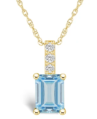 Macy's Aquamarine (1-3/8 Ct. T.w.) and Diamond Accent Pendant Necklace in 14K Yellow Gold