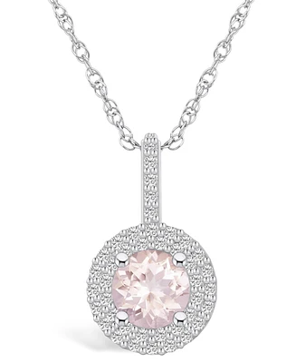 Macy's Morganite (1-1/ Ct. T.w.) and Diamond (3/8 Ct. T.w.) Halo Pendant Necklace in 14K Gold