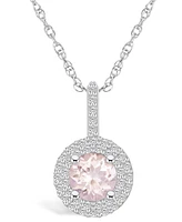 Macy's Morganite (1-1/ Ct. T.w.) and Diamond (3/8 Ct. T.w.) Halo Pendant Necklace in 14K Gold