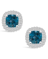 Macy's London Topaz (2-1/2 ct. t.w.) and Diamond (3/8 ct. t.w.) Halo Stud Earrings in 14K Gold