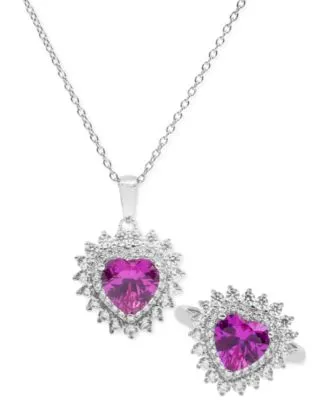 Lab Grown Pink White Sapphire Heart Jewelry Collection In Sterling Silver