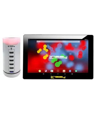 Linsay New 10.1" Tablet Octa Core 128GB Bundle with 6 Usb Charging Station Touchscreen desktop Lamp Newest Android 13