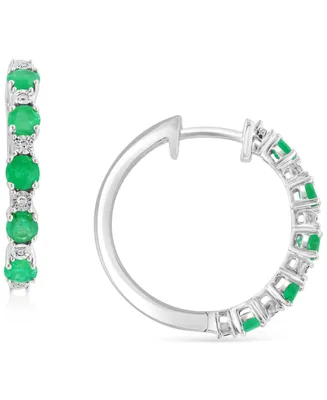 Sapphire & Diamond Accent Small Hoop Earrings Sterling Silver, 0.81" (Also available Ruby and Emerald)