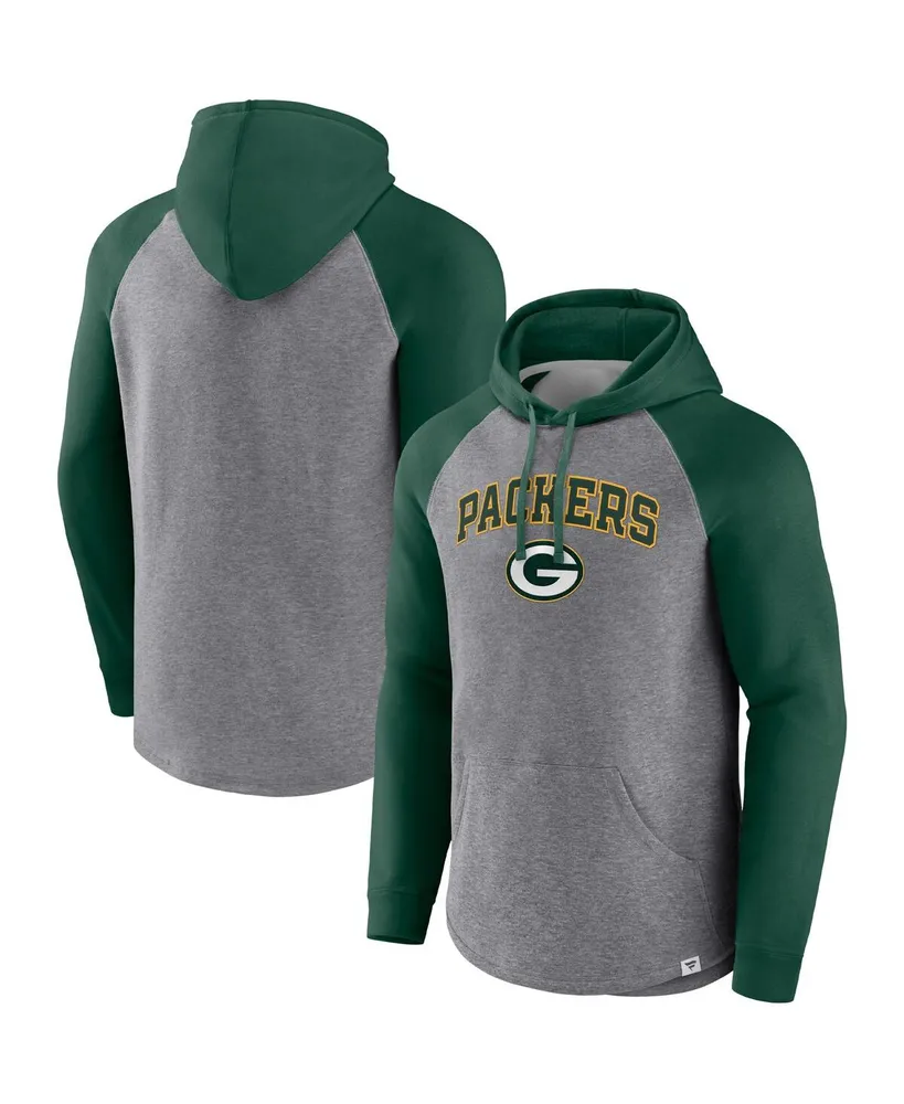 Men's Fanatics Heathered Gray and Green Green Bay Packers By Design Raglan Pullover Hoodie