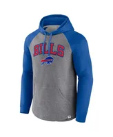 Men's Fanatics Heathered Gray and Royal Buffalo Bills By Design Raglan Pullover Hoodie