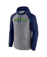 Men's Fanatics Heathered Gray, College Navy Seattle Seahawks By Design Raglan Pullover Hoodie