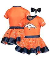 Big Girls Orange Denver Broncos Tutu Tailgate Game Day V-Neck Costume