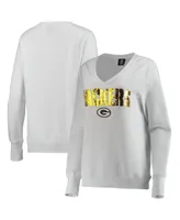 Women's Cuce White Green Bay Packers Victory V-Neck Pullover Sweatshirt