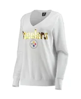 Women's Cuce White Pittsburgh Steelers Victory V-Neck Pullover Sweatshirt