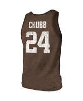 Men's Majestic Threads Nick Chubb Heathered Brown Cleveland Browns Name and Number Tri-Blend Tank Top