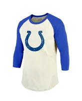 Men's Majestic Threads Jonathan Taylor Cream, Royal Indianapolis Colts Player Name and Number Raglan 3/4-Sleeve T-shirt