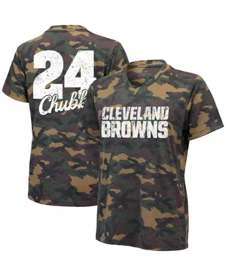Women's Nick Chubb Camo Cleveland Browns Name and Number V-Neck T-shirt