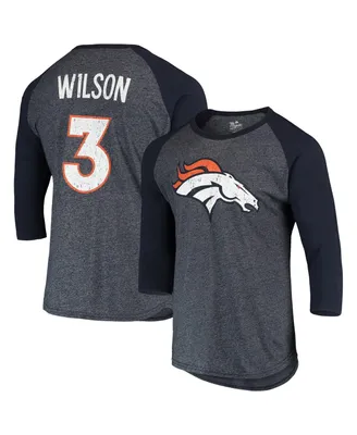 Men's Majestic Threads Russell Wilson Navy Denver Broncos Name and Number Team Colorway Tri-Blend 3/4 Raglan Sleeve Player T-shirt