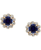 Lab-Grown Sapphire (1-1/5 ct. tw.) & Lab-Grown White Sapphire (5/8 ct. t.w.) Halo Stud Earrings in 14k Gold