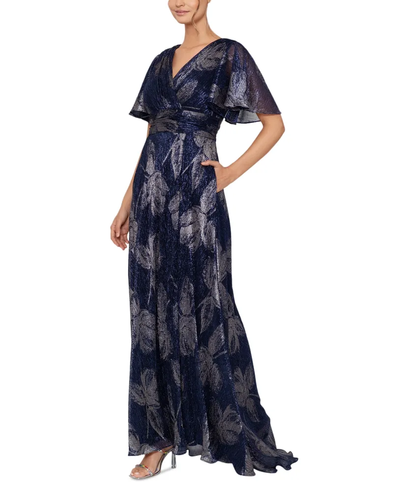 Betsy & Adam Women's Crinkled Flutter-Sleeve Gown