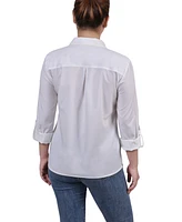 Ny Collection Petite 3/4 Roll Tab Blouse with Pockets