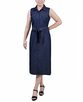 Ny Collection Petite Sleeveless Belted Chambray Midi Dress