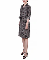 Ny Collection Petite Printed Long Sleeve Roll Tab Shirtdress