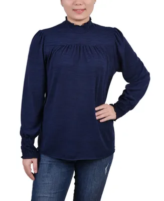 Ny Collection Petite Long Sleeve with Smocking Details Top
