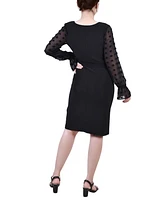 Ny Collection Petite Long Chiffon-Sleeve Knit Dress