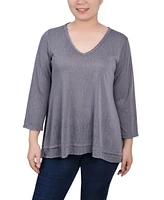 Ny Collection Petite 3/4 Sleeve V-neck Top