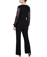 Ny Collection Petite Jumpsuit with Lace Sleeve