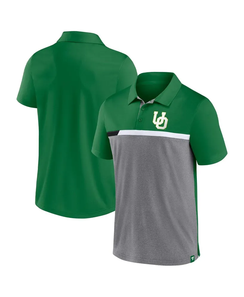 Men's Fanatics Green and Heathered Gray Oregon Ducks Split Block Color Polo Shirt