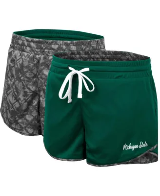 Women's Colosseum Green, Charcoal Michigan State Spartans Fun Stuff Reversible Shorts