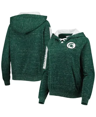 Women's Colosseum Green Michigan State Spartans The Devil Speckle Lace-Placket Raglan Pullover Hoodie