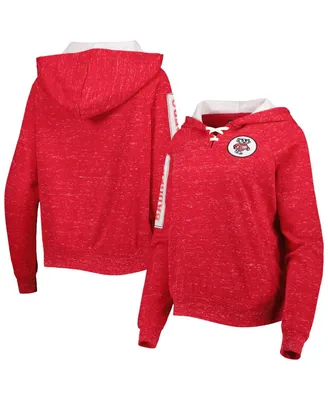 Women's Colosseum Red Wisconsin Badgers The Devil Speckle Lace-Placket Raglan Pullover Hoodie