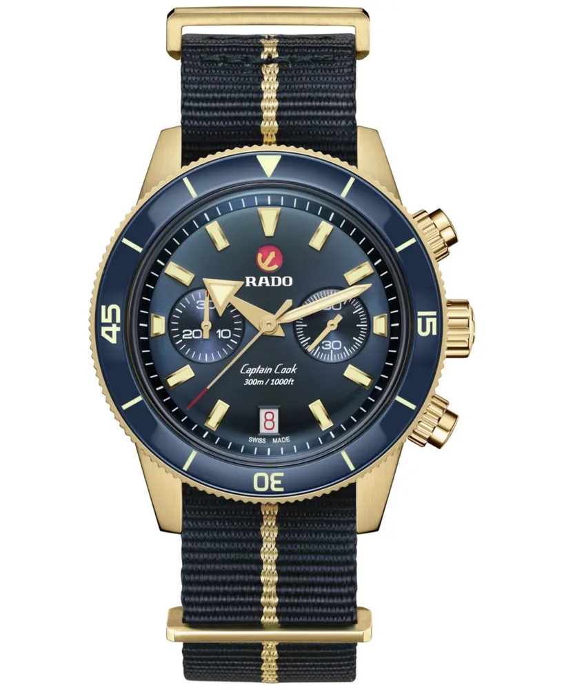 Rado Men's Swiss Automatic Chronograph Captain Cook Blue Nato Strap Watch 43mm