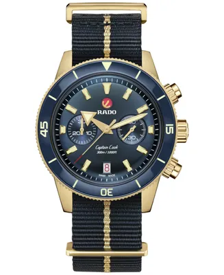 Rado Men's Swiss Automatic Chronograph Captain Cook Blue Nato Strap Watch 43mm