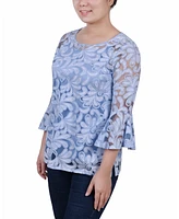 Ny Collection Petite Burnout Bell-Sleeve Top
