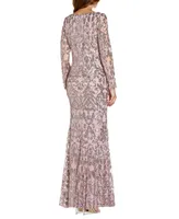 Adrianna Papell Plus Sequined Long-Sleeve V-Neck Gown