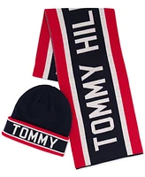 Tommy Hilfiger Men's Racing Stripe Scarf, Logo Cuff Hat & Gloves Set