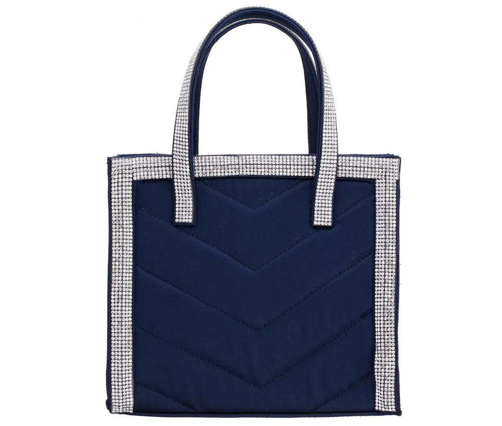 Nina Women's Chevron Quilted Satchel with Crystal Trim Handbag