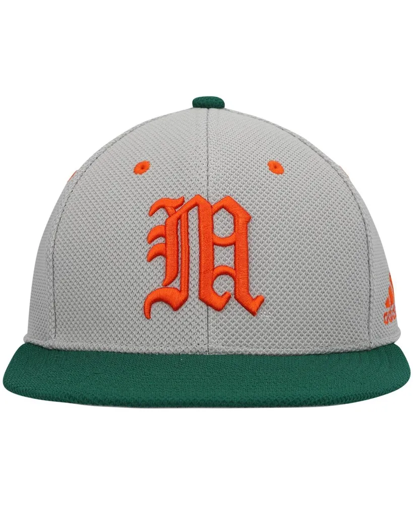 Men's adidas Gray, Green Miami Hurricanes On-Field Baseball Fitted Hat